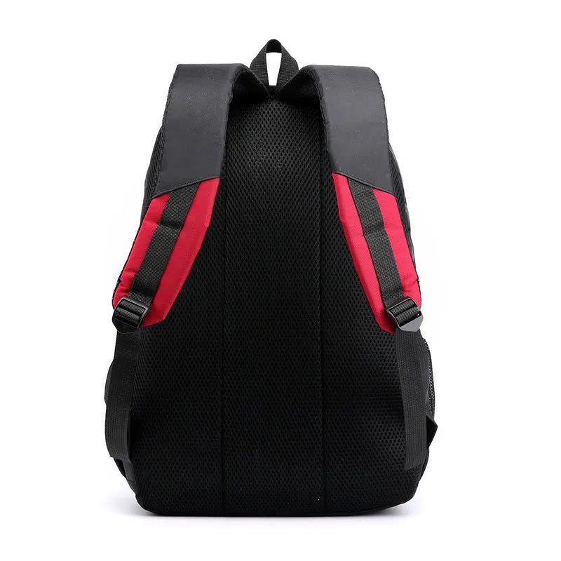 Waterproof nylon middle school backpack with airpillow straps in black, red, blue, and grey colour options