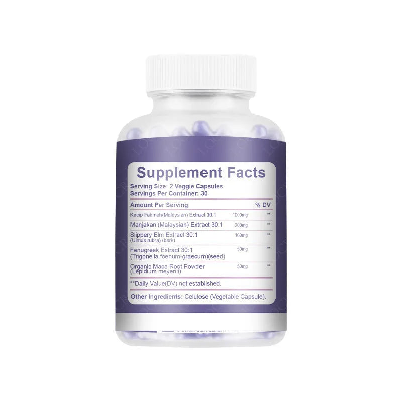 Bottle of vaginal capsule supplement containing 60 capsules for adult women