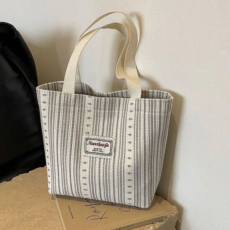 Japanese style corduroy handbag in ivory white, grey or dark brown with large capacity
