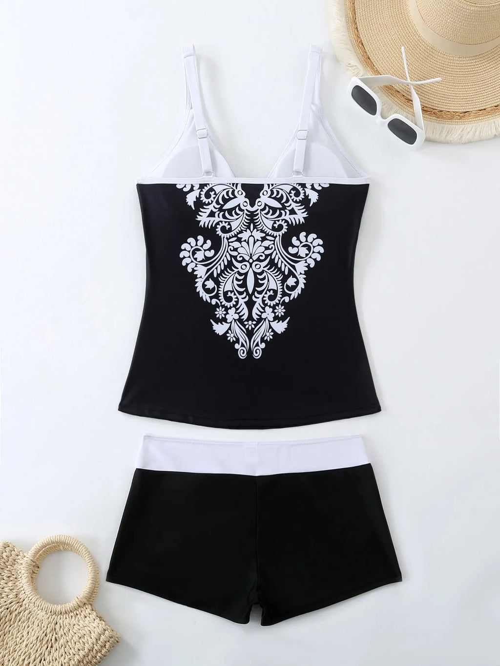 Plus size women's swimsuit set in black brief style with cotton lining