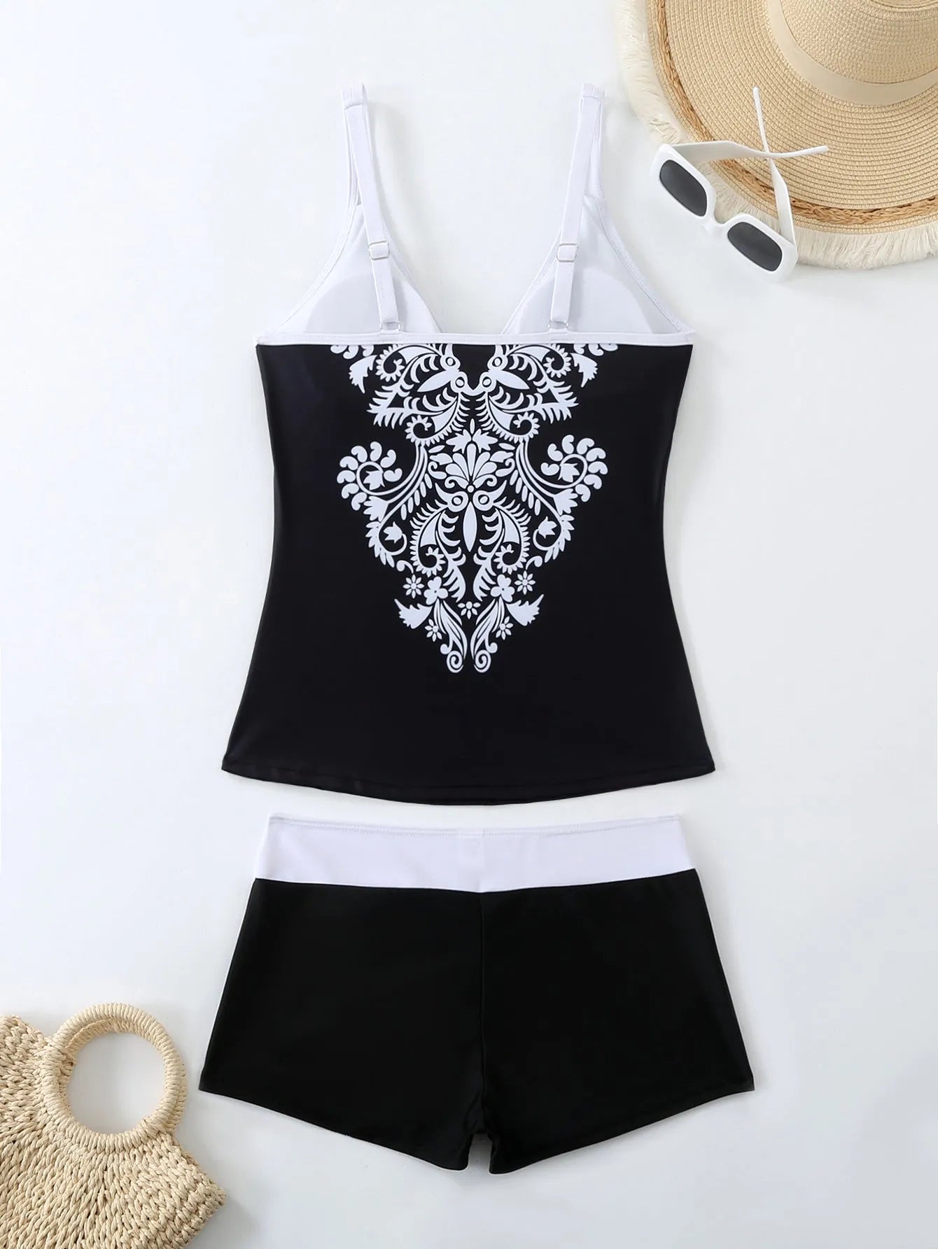 Plus size women's swimsuit set in black brief style with cotton lining