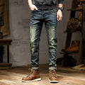 Men's stretch skinny jeans in retro colour with zip fly and cotton denim construction