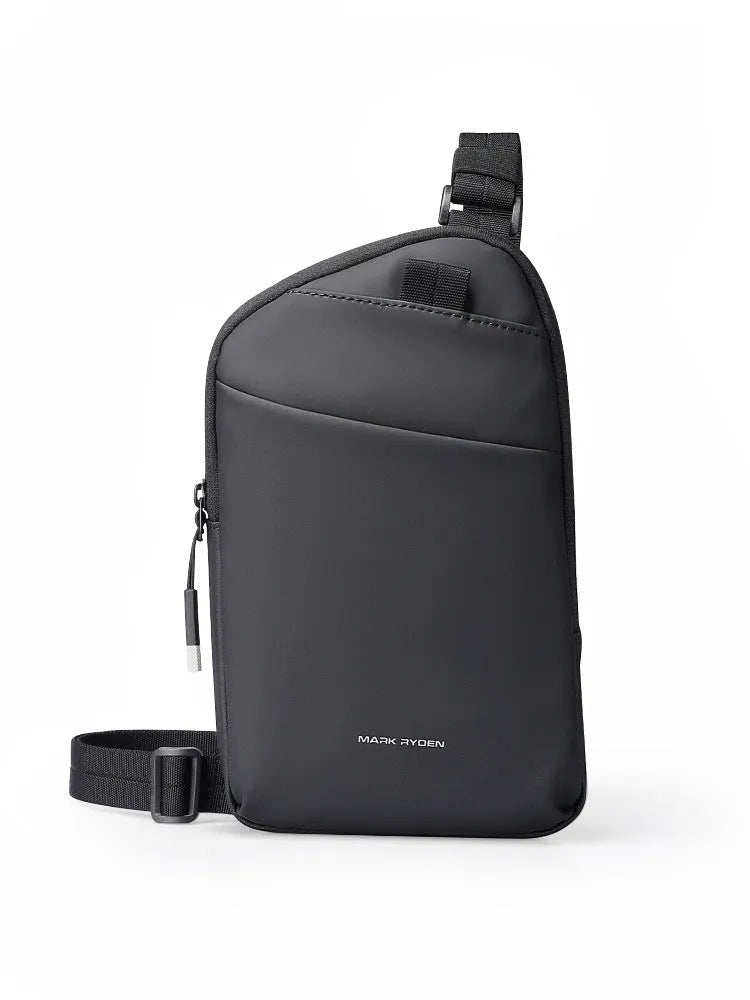 Men's black Oxford cloth crossbody bag with simple design and wear-resistant construction