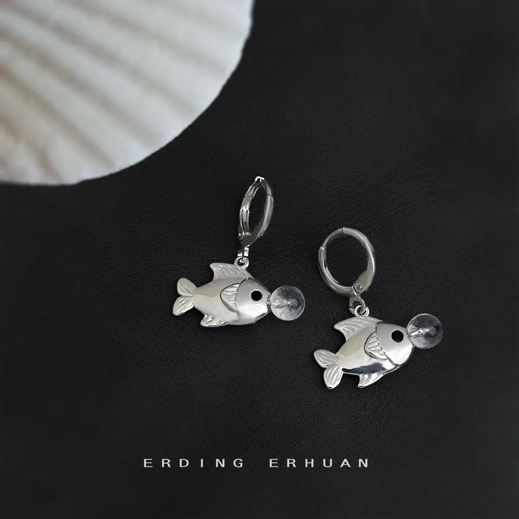 Bubble Fish Earrings with goldfish design in electroplated copper, approximately 4cm length