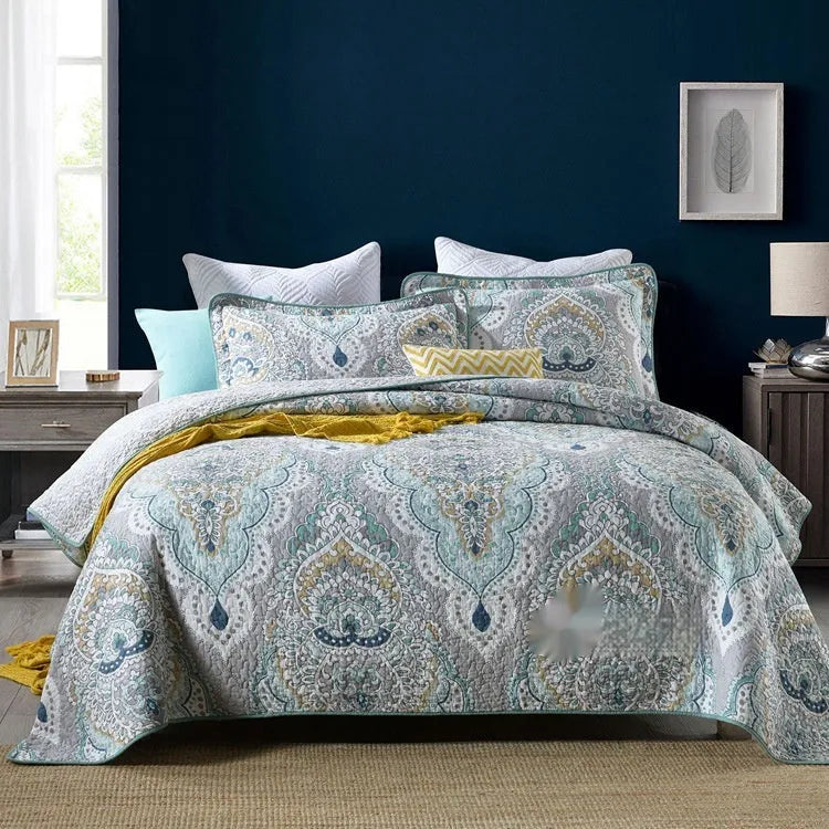 Pure cotton quilted bed cover set with matching pillowcases for 1.5-1.8m beds