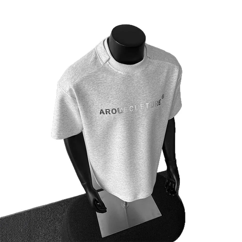Men's short sleeve cotton t-shirt in loose pullover style showing white, black and light grey colour options