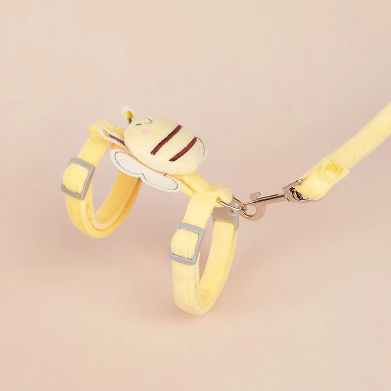 Adjustable cat lead with teddy bear and bee shapes in polyester material