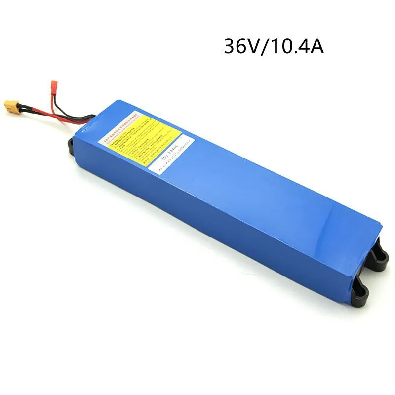 36V electric scooter lithium battery pack showing three capacity options: 6.6Ah, 7.8Ah, and 10.4Ah