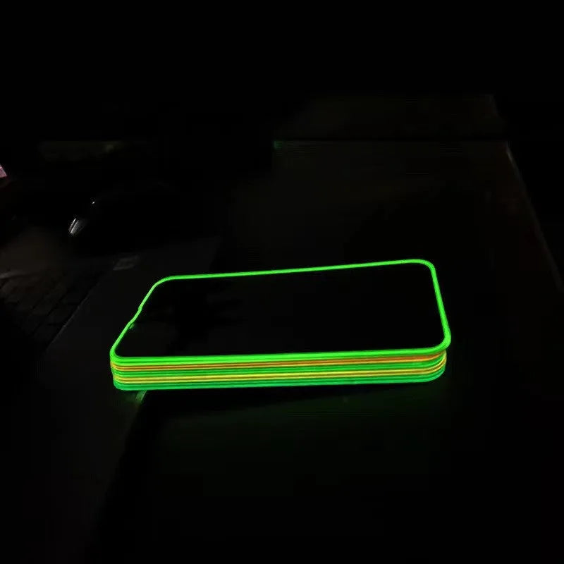 Fluorescent tempered glass screen protector for iPhone in luminous pink, yellow, green, blue and grass green colours