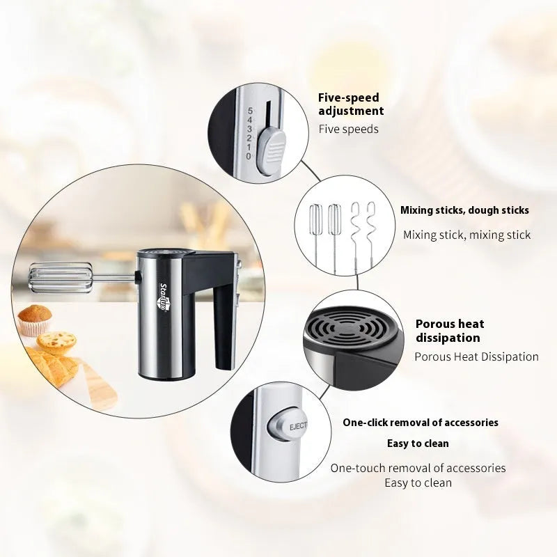 SL-25209 colour handheld electric mixer with five speed settings and dual voltage compatibility