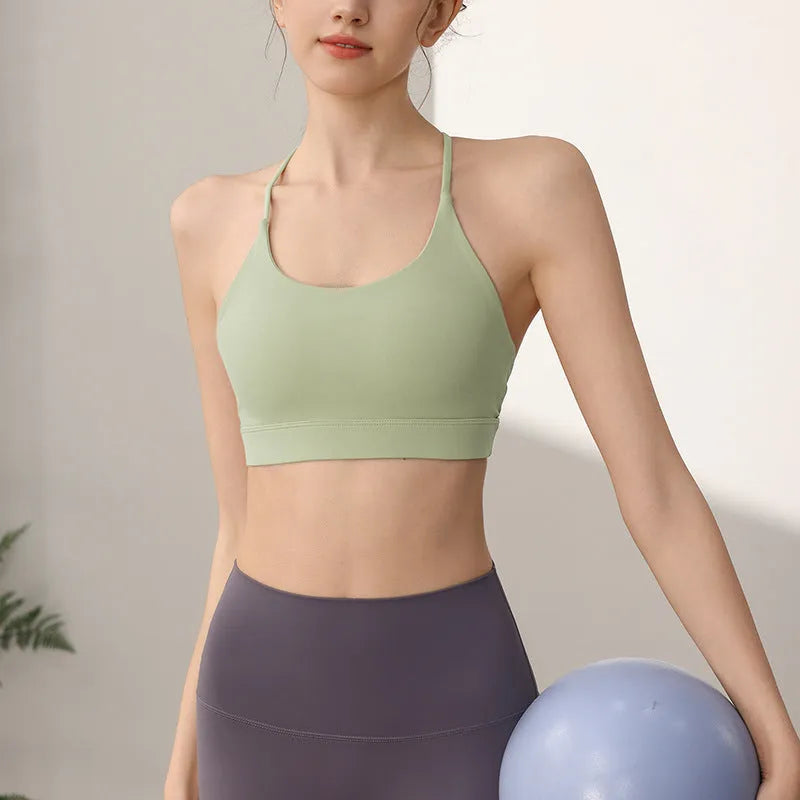 Women's nylon sports vest with fixed double shoulder straps in multiple colour options