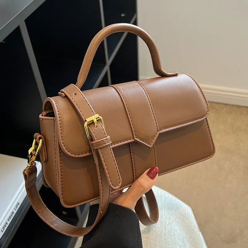 Women's horizontal square messenger bag in beige colour with sandwich pocket and file compartment