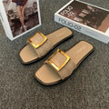 Women's casual summer flat slippers with PVC sole in apricot, black, and khaki colour options
