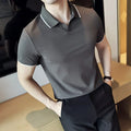 Mercerized cotton blend short sleeve polo shirt with pearl cotton lapel in solid colour