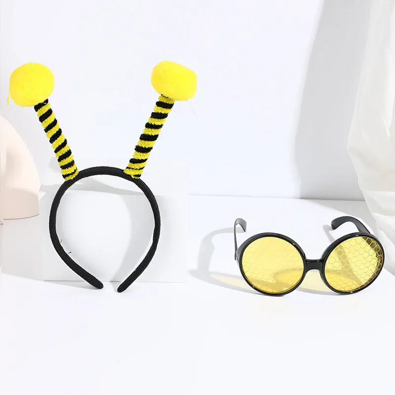 Children's handmade cloth bee butterfly ladybug costume headband and glasses set.