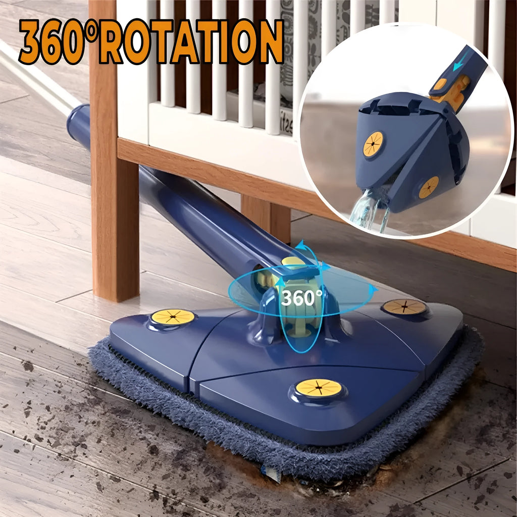Extendable triangle cleaning mop with 360-degree rotating head and stainless steel pole