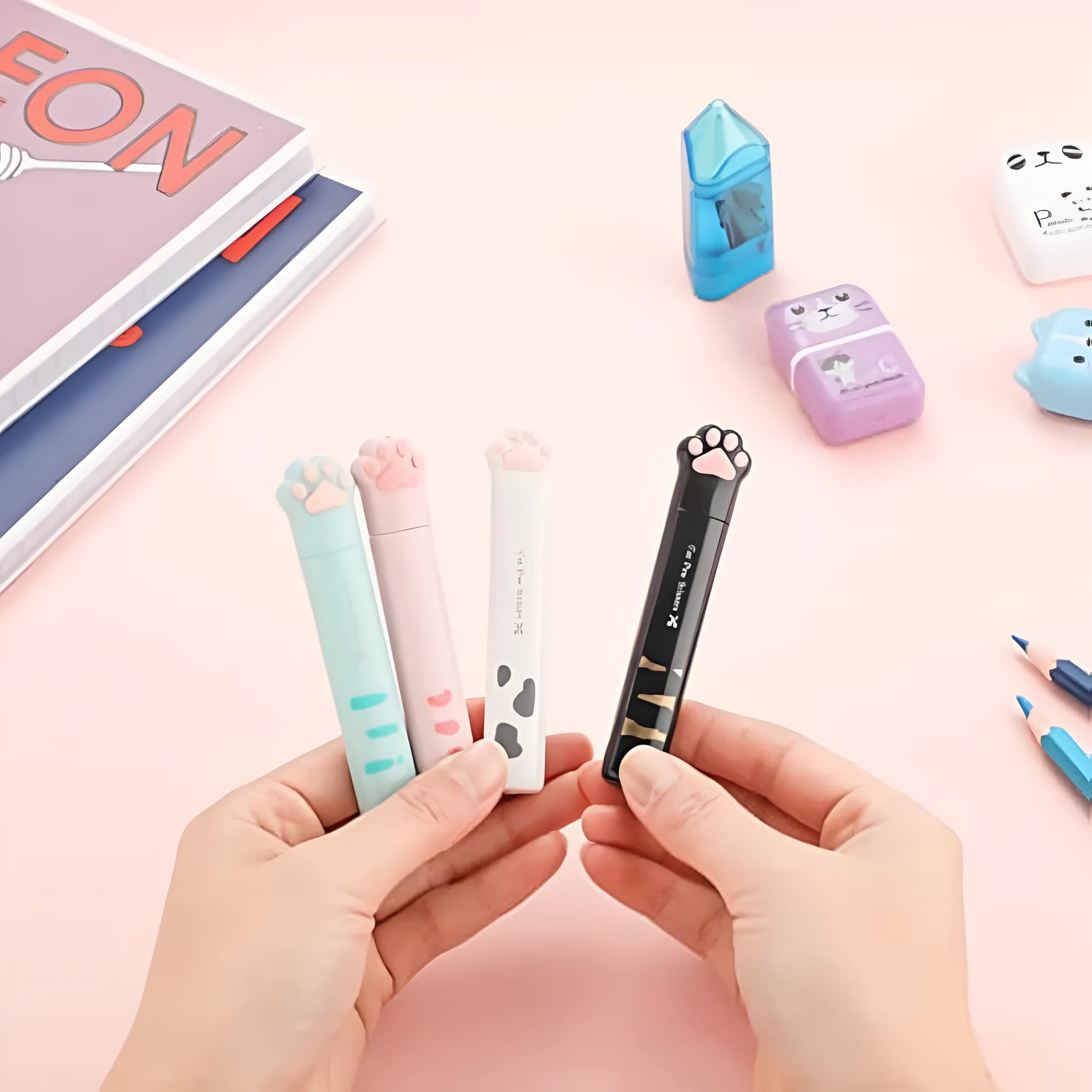 Cat paw mini folding scissors with stainless steel blades in four colour options