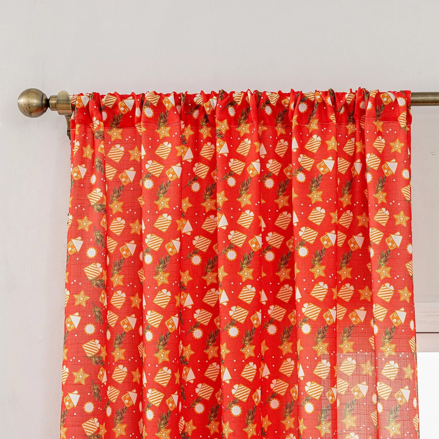 Green Christmas curtain with snowman and angel cartoon print, 1 metre wide