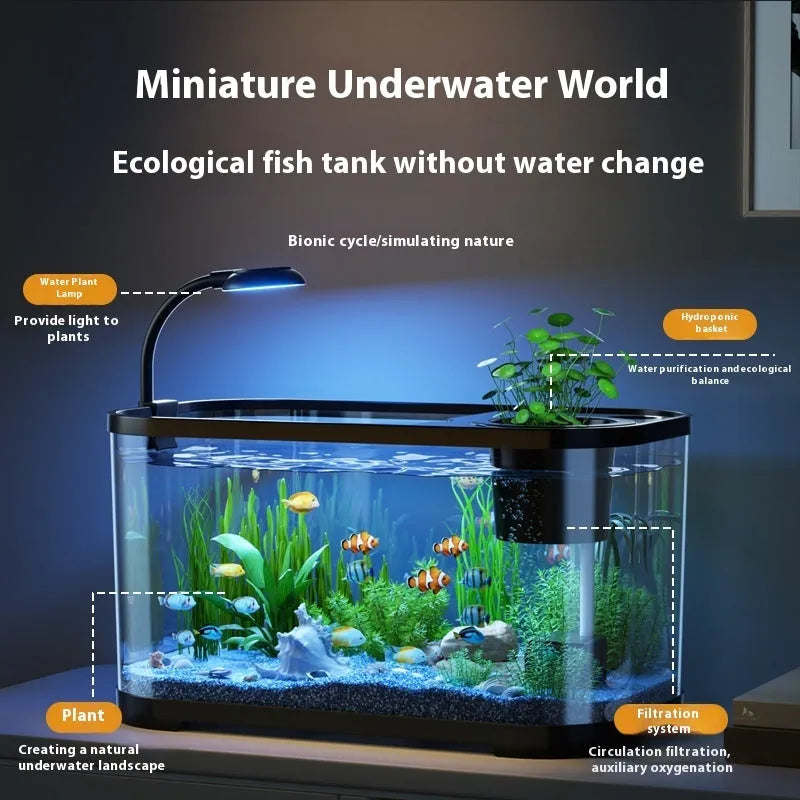 Desktop smart fish tank with integrated filter system in luxury black or white finish