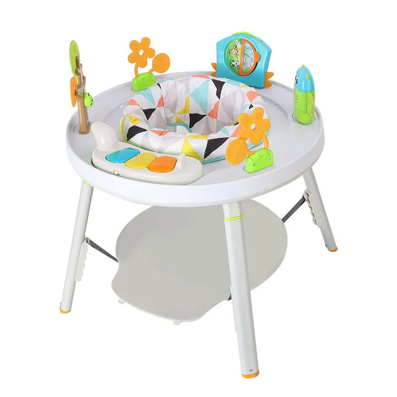 Baby jumping chair gymnastic rack with interactive toys in duck or lion theme models.