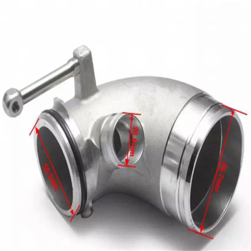 Aluminium alloy 90-degree turbine pipe elbow for lateral engine positioning in modified automotive applications