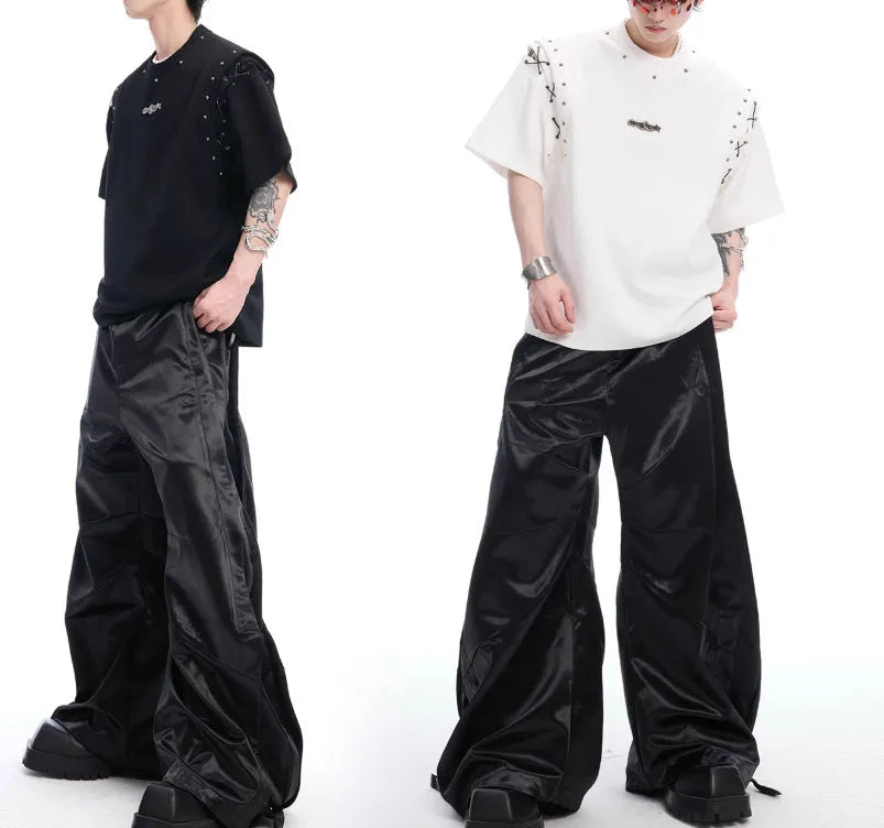 Men's black short sleeve t-shirt with lace-up cutout design detail on the front.