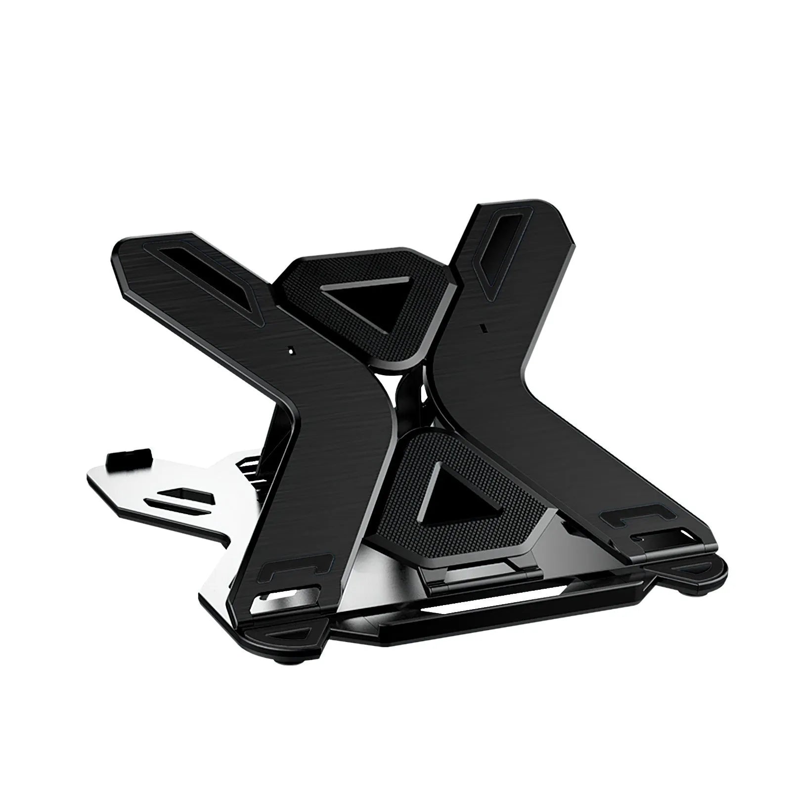 Black ABS plastic laptop bracket stand elevating laptop with 300mm width measurement visible