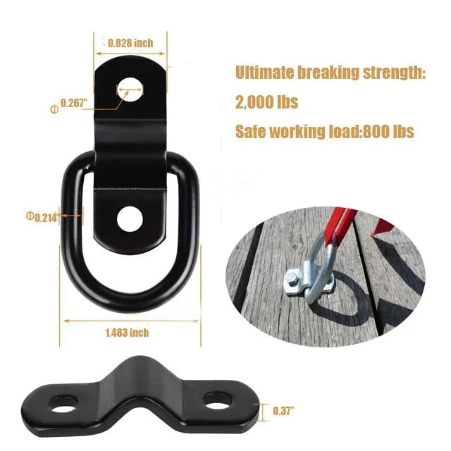 Black carbon steel truck floor hook with a galvanised silver pull ring