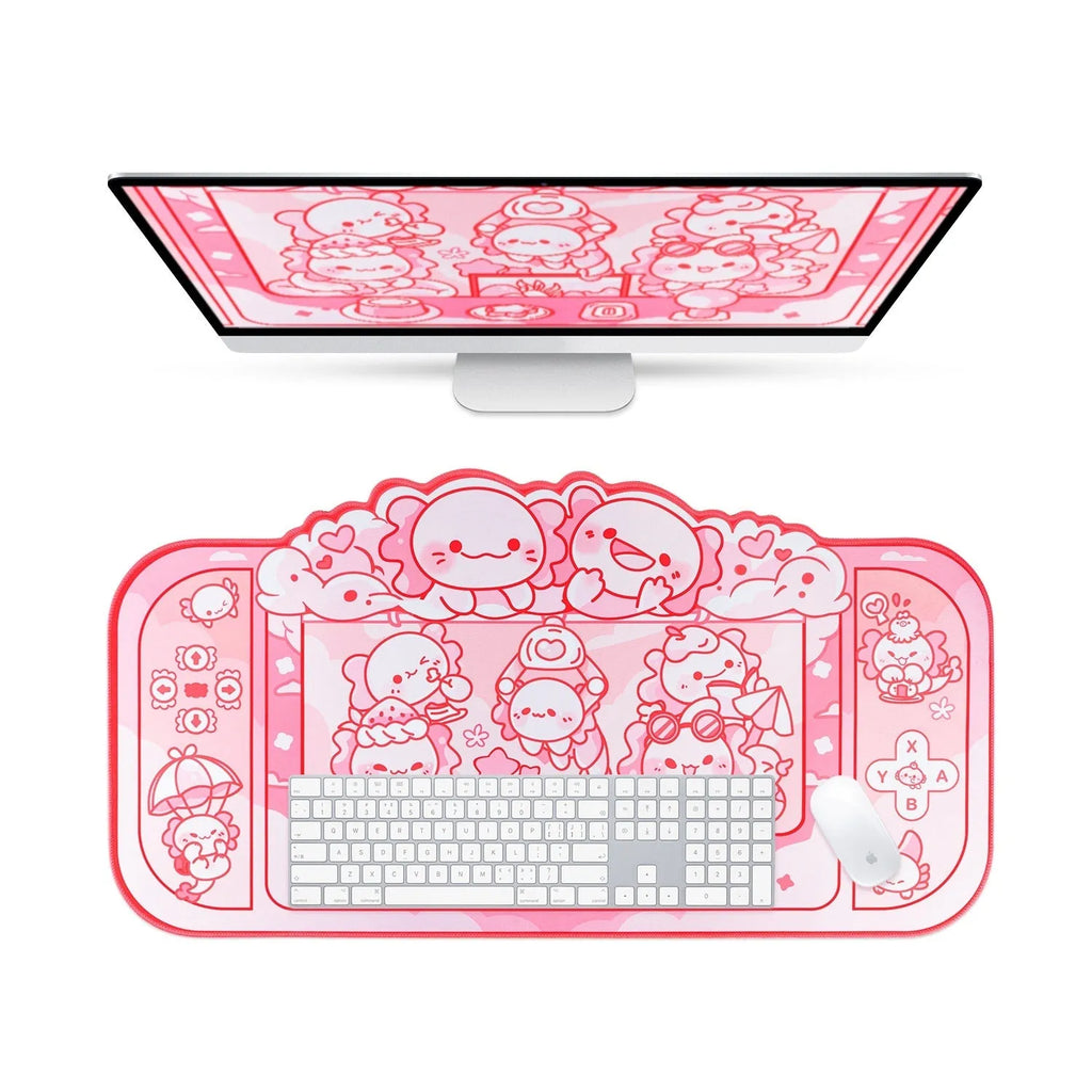 Large rectangular mouse pad with hexagonal crane machine anime design and wrist strap
