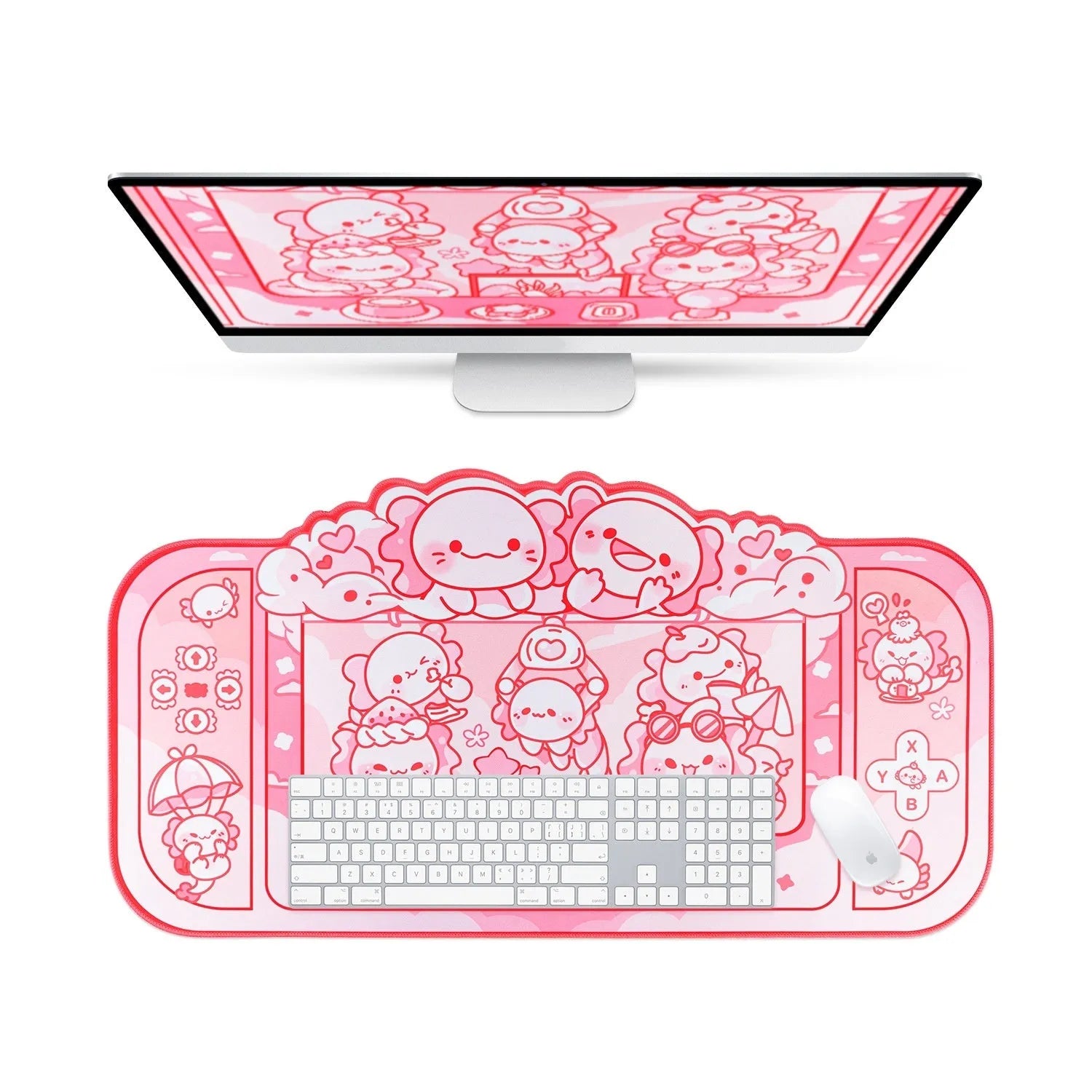 Large rectangular mouse pad with hexagonal crane machine anime design and wrist strap
