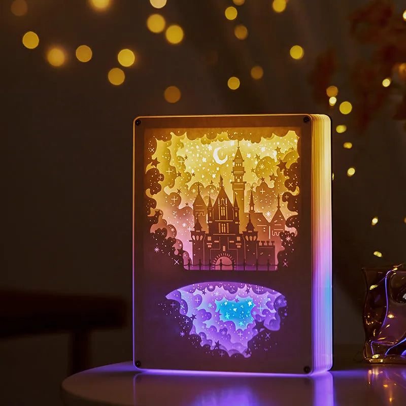 Modern USB bedside night light with three-dimensional paper carving design and remote control