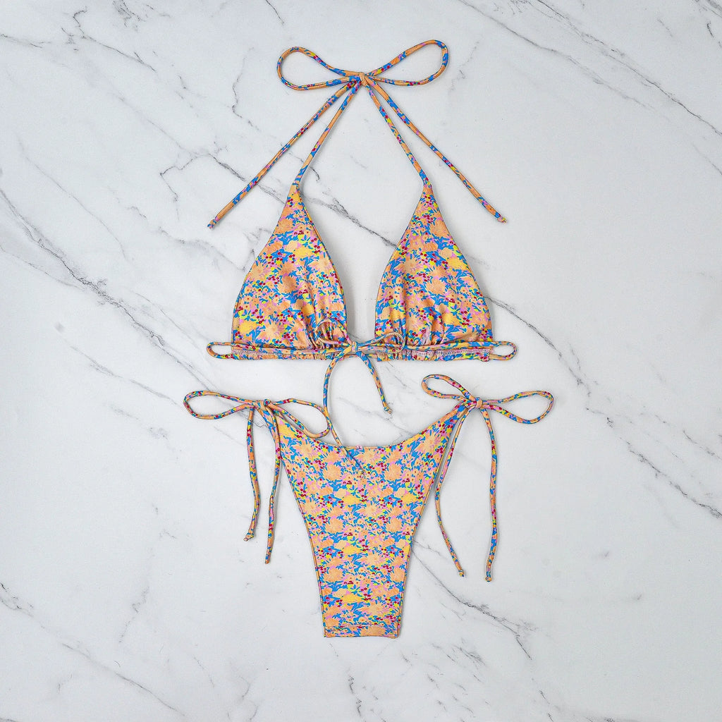 Lace-up front bikini swimsuit with backless design and briefs style for swimming sports