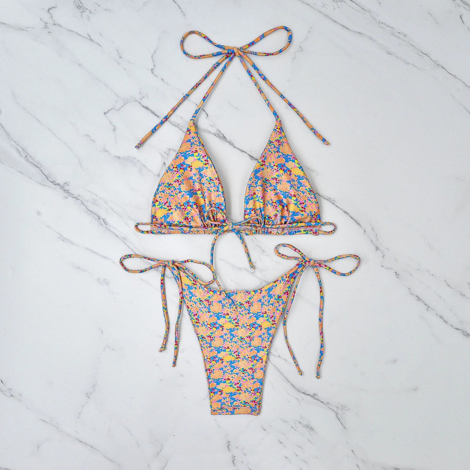Lace-up front bikini swimsuit with backless design and briefs style for swimming sports