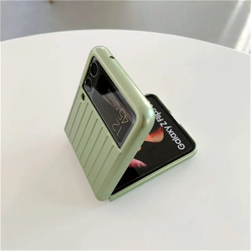 Samsung Z Flip3 ultra-thin flip case in seven colour options showing black red pink silver gold sky blue and light green