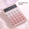 Desk calculator with gradient colour design in violet, pink, blue, or green on a white background.