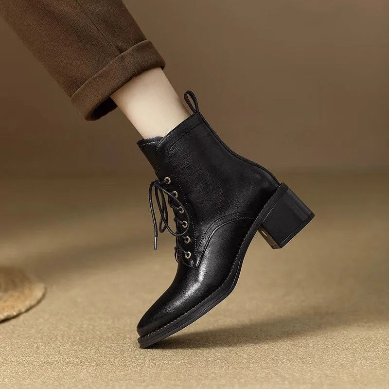 Women's black pointed toe ankle boots with 5.5cm heel and 13cm shaft height