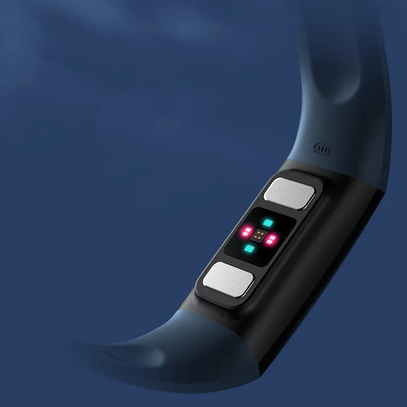 Y6 Black smart bracelet with a 1.1-inch screen displaying health metrics like ECG, blood pressure, and blood oxygen.