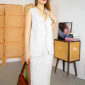 Women's sleeveless vest and long skirt two-piece casual set in blue colour