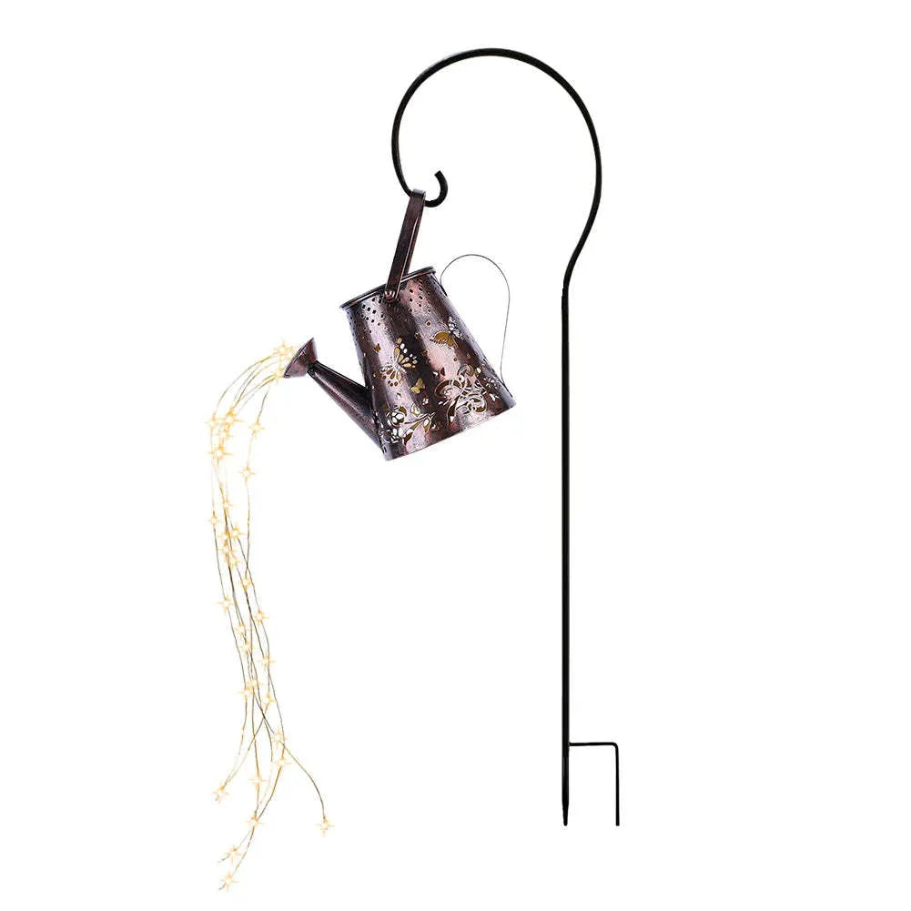 Solar-powered iron butterfly garden lamp with tapered silhouette and warm white LED light
