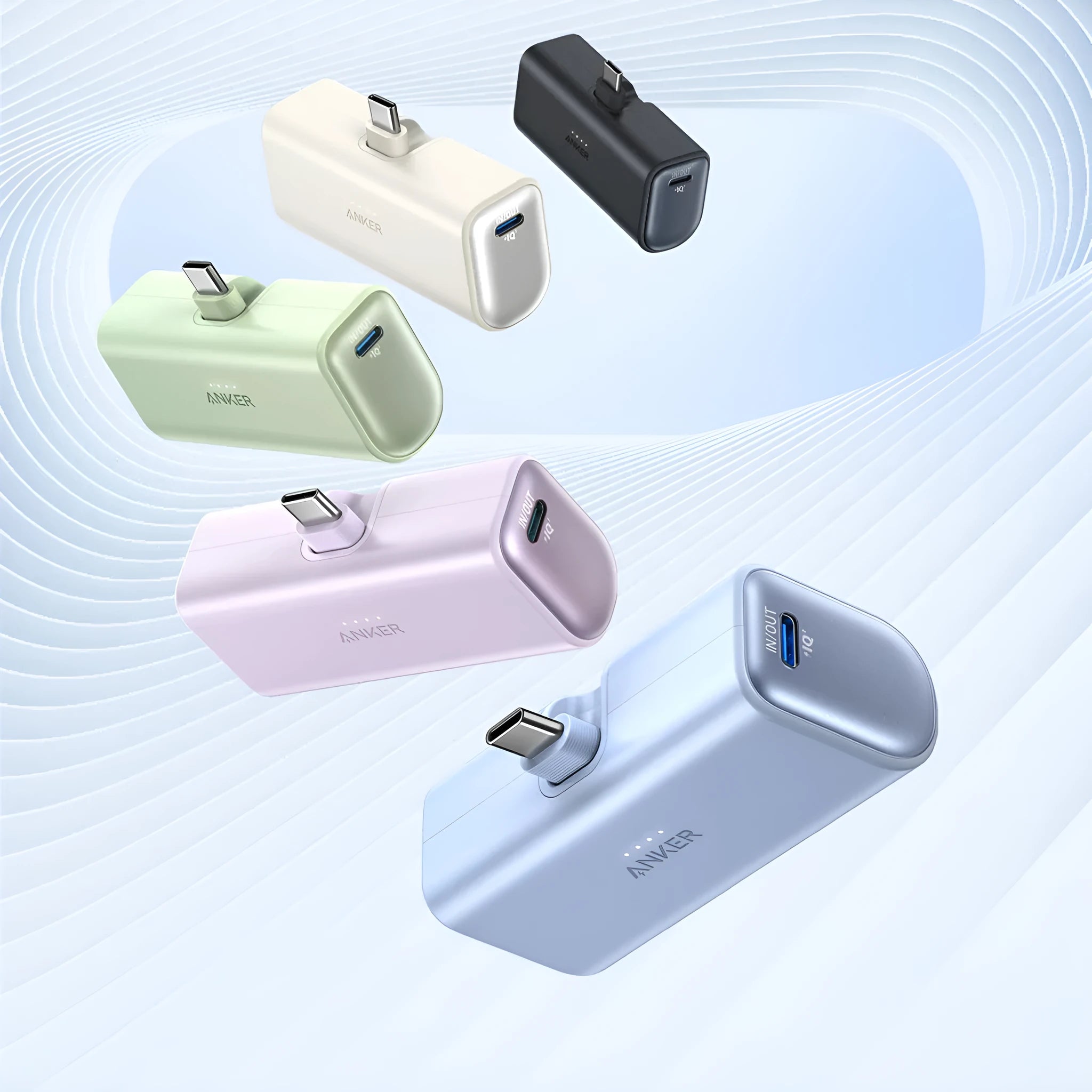 Small capsule-shaped power bank in multiple colours with a foldable Type-C connector