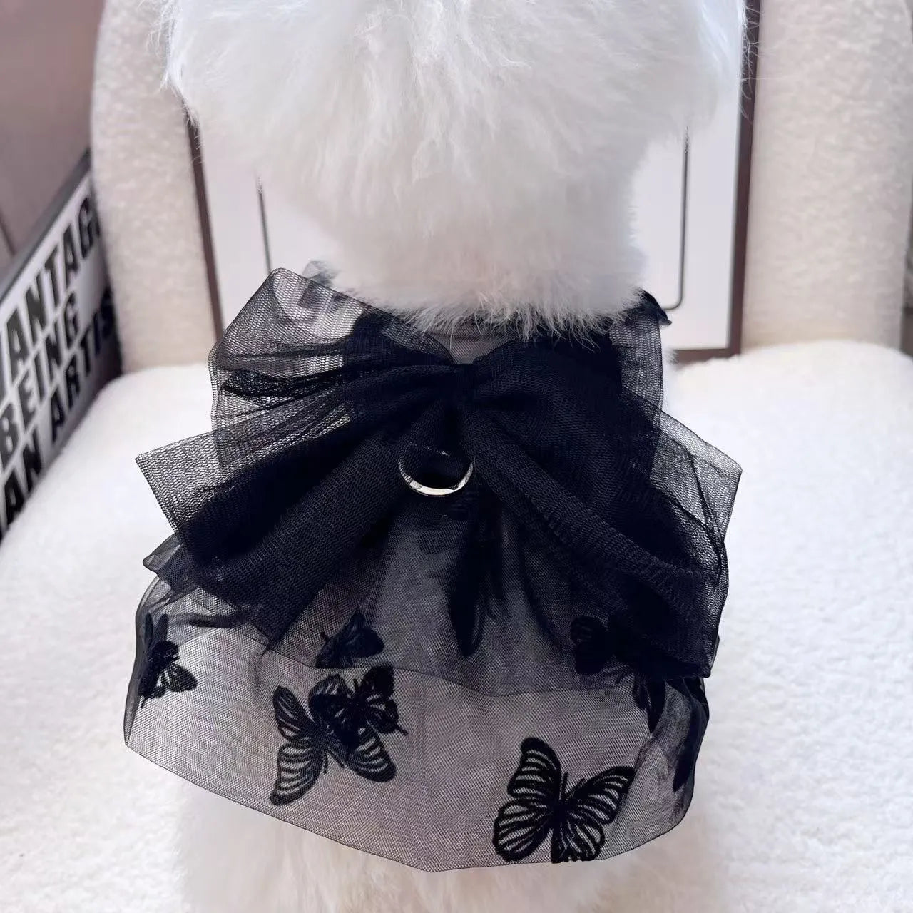 Black gauze princess tulle skirt for small dog or cat on mannequin
