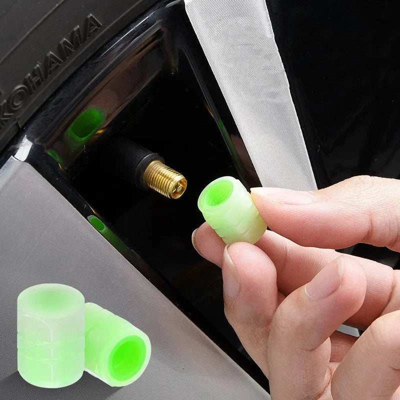 Rubber luminous valve caps for car tyres in 4 or 8 piece sets, 16mm by 12mm size