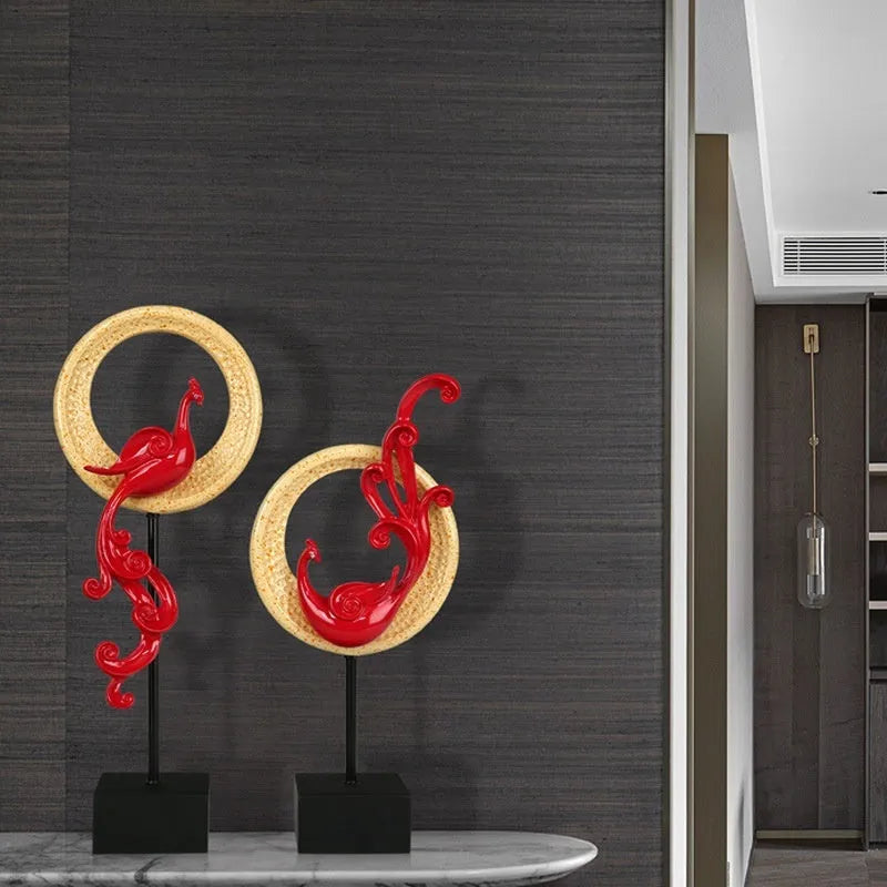 A detailed synthetic resin Phoenix ornament in a choice of rose gold, elegant silver, or festive red colour.