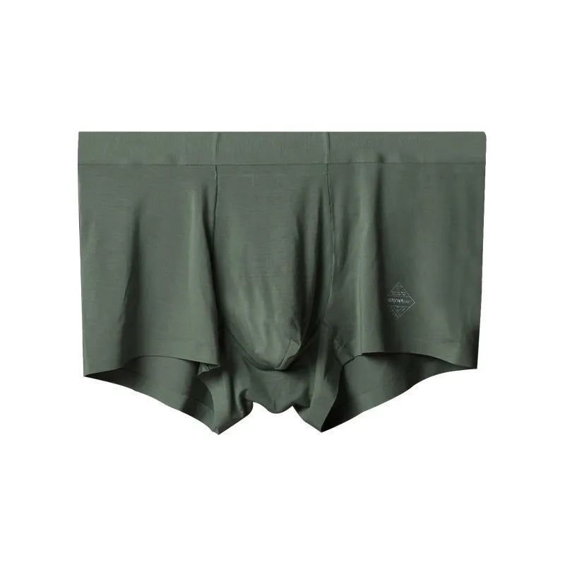 Seamless modal men's underwear brief in green colour showing mid-waist fit