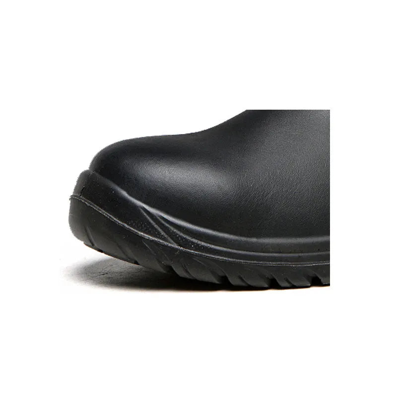 Black leather safety shoes with high-top design and anti-piercing protection