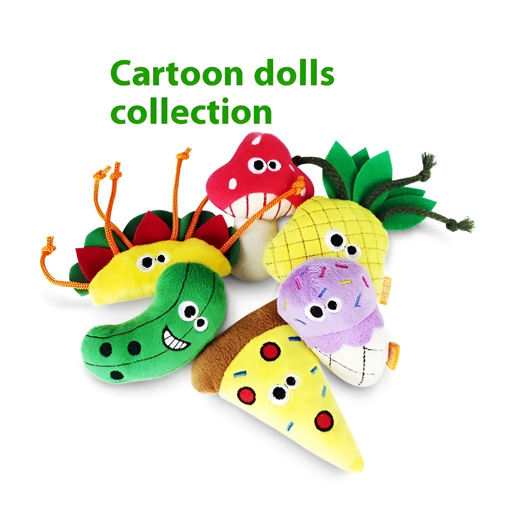 Plush cat toy in food shapes like burrito and pizza filled with catnip