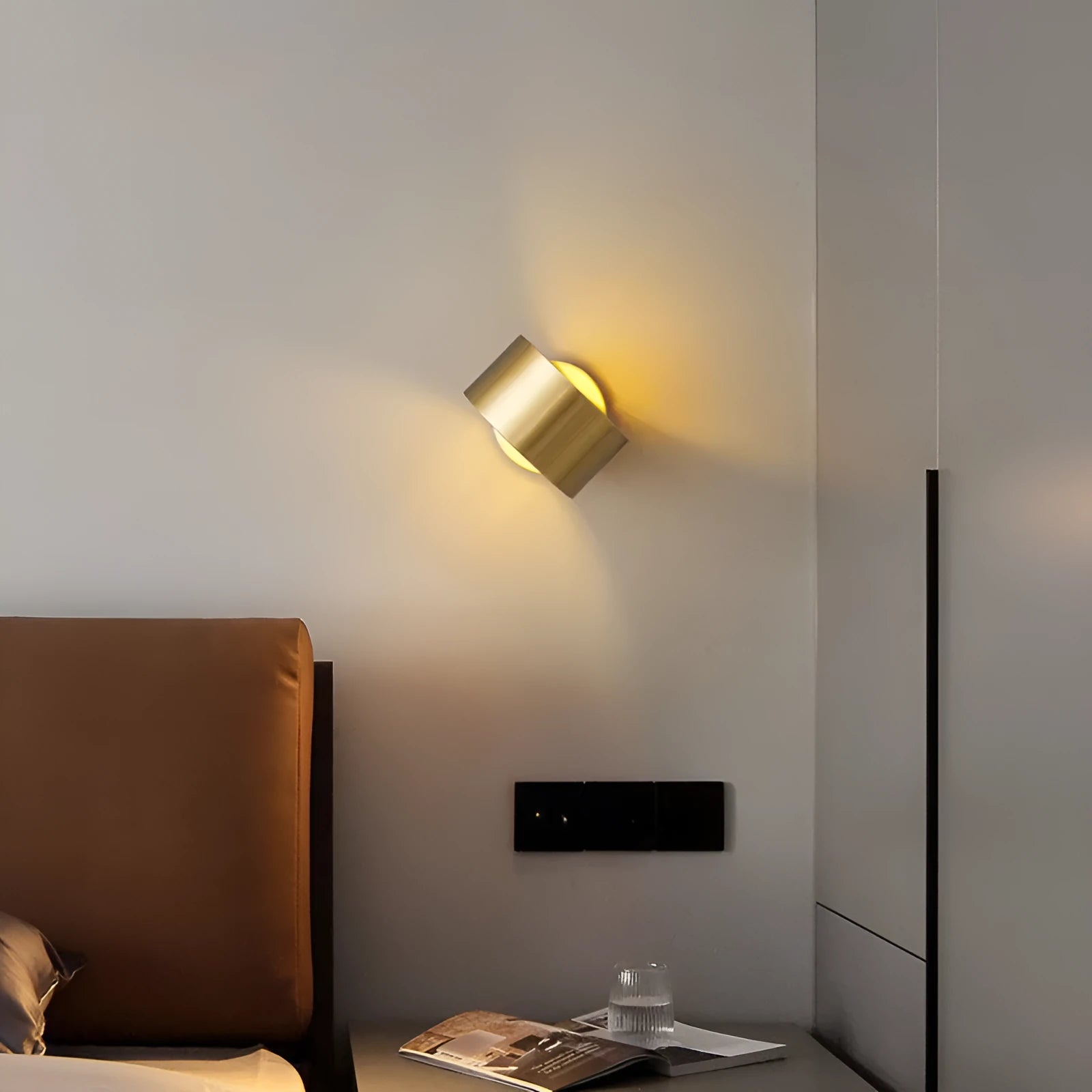 Modern copper wall lamp in black or gold finish for living room accent lighting