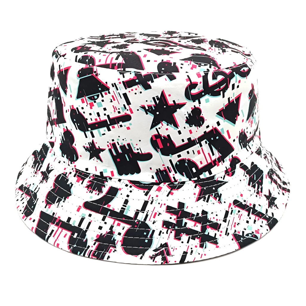 Musical note pattern printed bucket hat with dome crown in polyester fabric