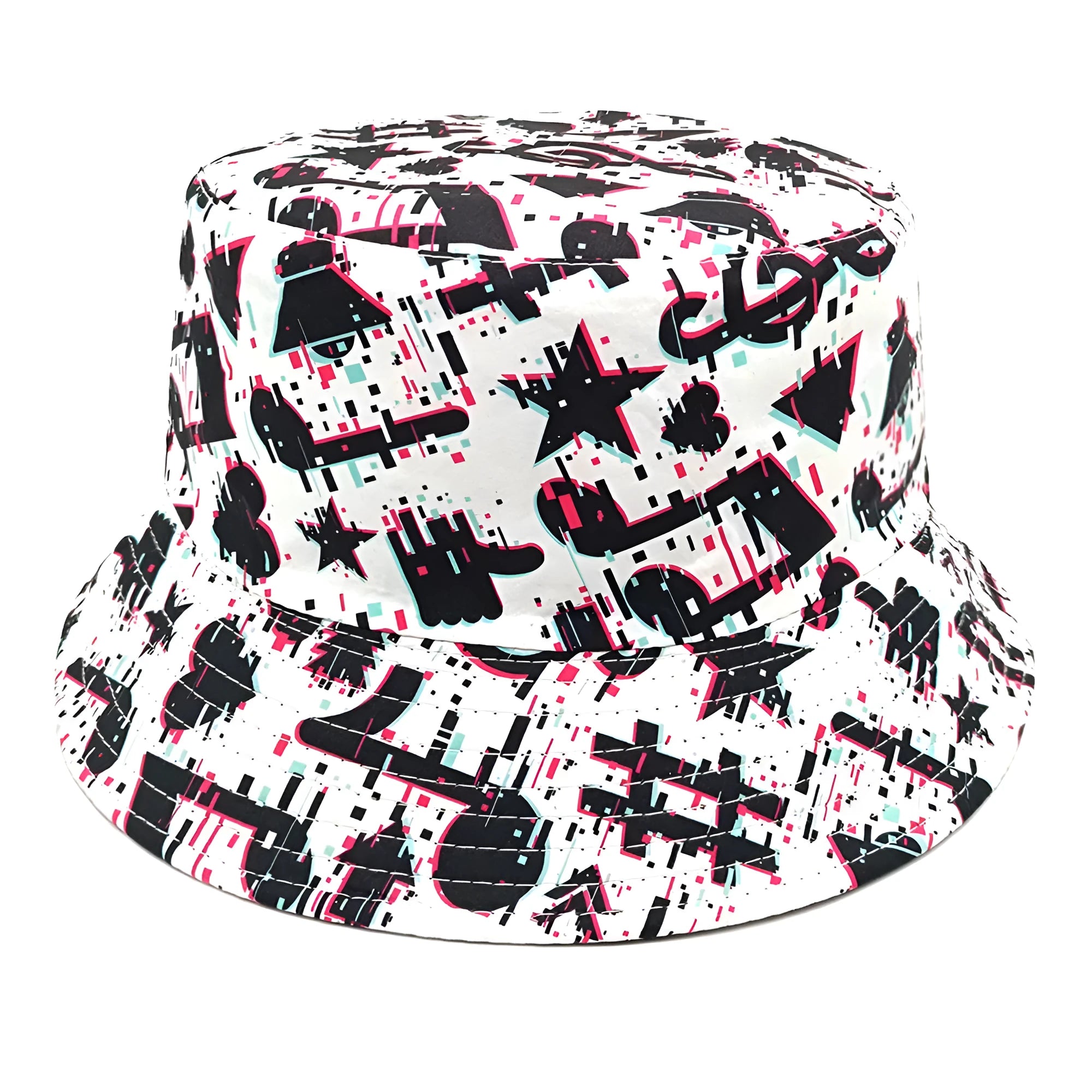 Musical note pattern printed bucket hat with dome crown in polyester fabric