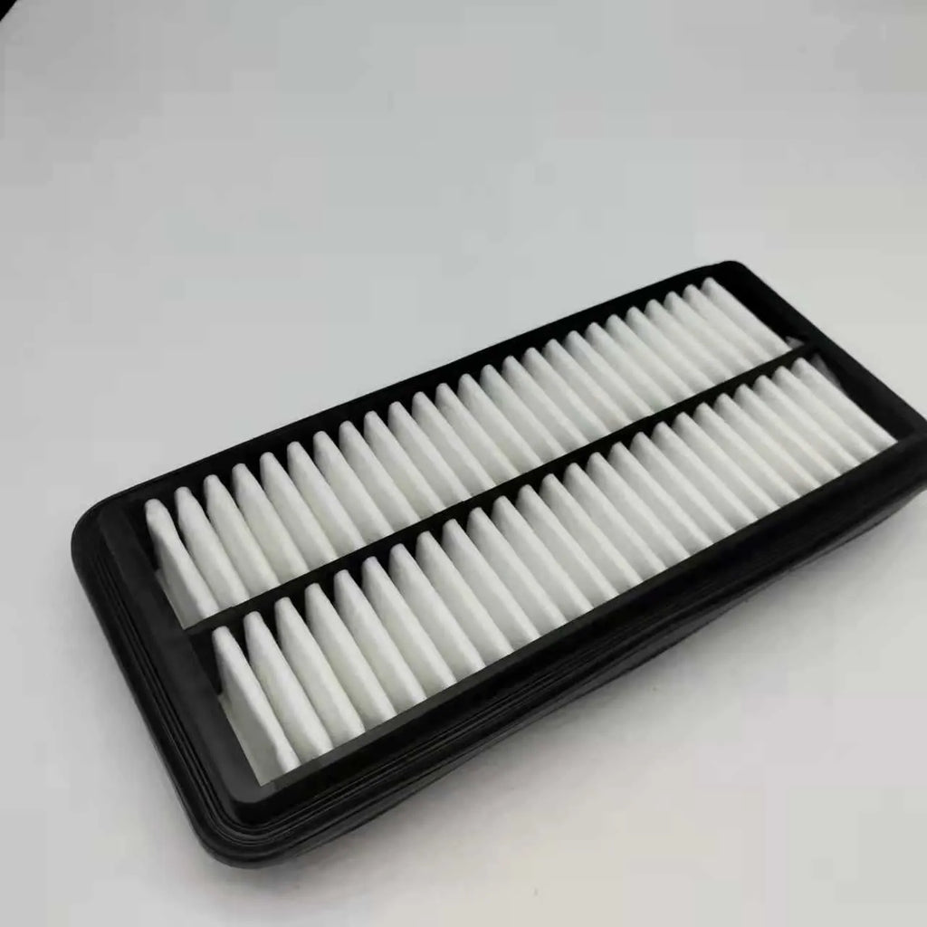 Black rectangular car engine air filter with dimensions 256mm by 113mm by 40mm.
